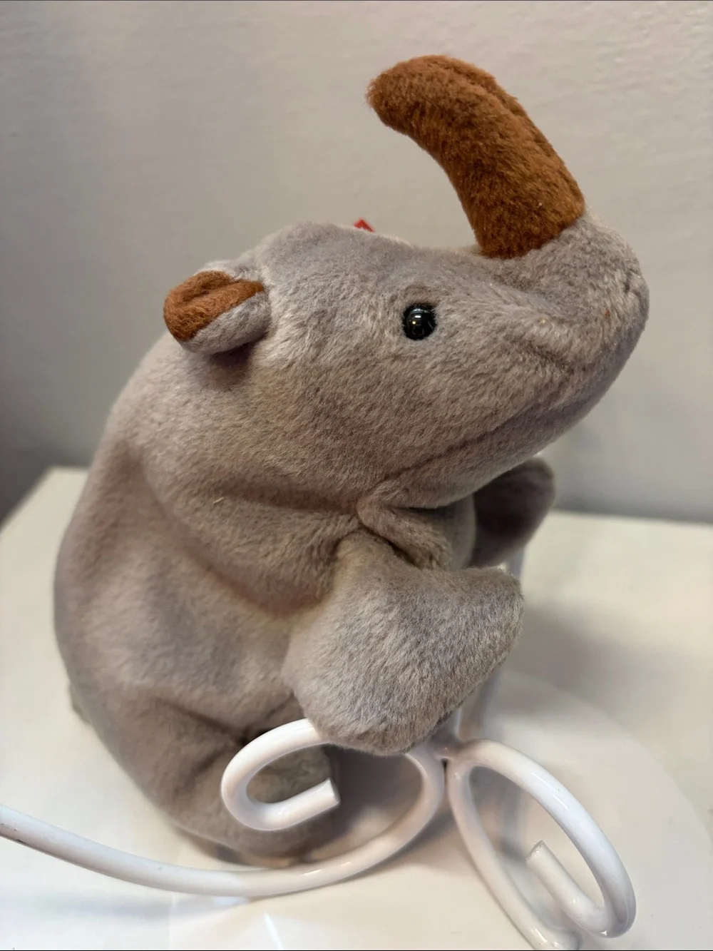 NWT Ty Spike the Rhino Gray Beanie Plush with Red Heart Tag